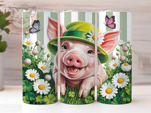Lucky Shamrock Pig Tumbler, St. Patrick’s Tumbler, Stylish 20oz Wrap, Sublimation Design, Trendy Gift Idea, Irish Pig Wrap, Lucky Shamrock Tumbler Sublimation Lara' s Designs 