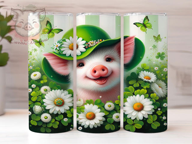 Lucky Shamrock Pig Tumbler, St. Patrick’s Tumbler, Stylish 20oz Wrap, Sublimation Design, Trendy Gift Idea, Irish Pig Wrap, Lucky Shamrock Tumbler Sublimation Lara' s Designs 