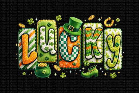 Lucky St Patrick PNG | Shamrock Typography Sublimation Design SVG BillahCrafts 