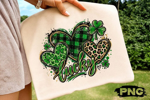 Lucky St Patricks Day Hearts Shamrock PNG SVG DesignDestine 