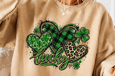 Lucky St Patricks Day Hearts Shamrock PNG SVG DesignDestine 