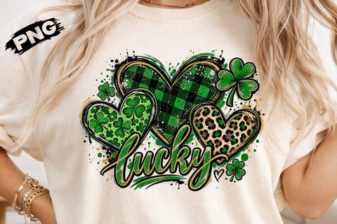 Lucky St Patricks Day Hearts Shamrock PNG SVG DesignDestine 
