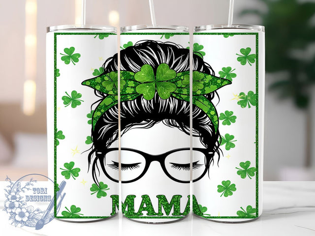 Lucky St. Patrick's Day Mama Tumbler, Lucky Mama Wrap, Shamrock Bun Design, 20oz Sublimation Wrap, Irish Mama Tumbler, Holiday Tumbler Design, Green Hair Bun Tumbler Sublimation ToriDesigns 