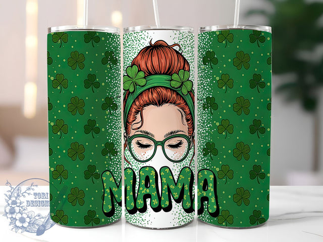 Lucky St. Patrick's Day Mama Tumbler, Lucky Mama Wrap, Shamrock Bun Design, 20oz Sublimation Wrap, Irish Mama Tumbler, Holiday Tumbler Design, Green Hair Bun Tumbler Sublimation ToriDesigns 