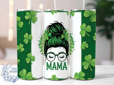Lucky St. Patrick's Day Mama Tumbler, Lucky Mama Wrap, Shamrock Bun Design, 20oz Sublimation Wrap, Irish Mama Tumbler, Holiday Tumbler Design, Green Hair Bun Tumbler Sublimation ToriDesigns 