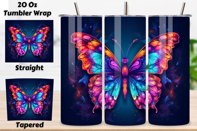 Luminous Butterfly Tumbler Wrap, Sublimation PNG design, Colorful Butterfly Tumbler Wrap, Sublimation PNG design Sublimation FloridPrintables 