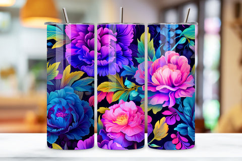 Luminous Garden Tumbler Wrap, Seamless Neon PNG, Floral, 3D Neon Floral Fantasy Tumbler wrap, Seamless Wrap PNG Sublimation FloridPrintables 