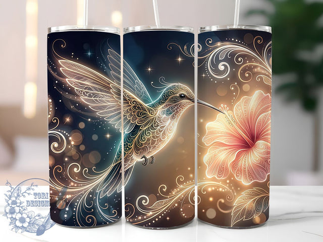 Luminous Hummingbird 20oz Tumbler, Glowing Bird, Radiant Wings, Shimmering Nature, Electric Colors, Vibrant Flight, Neon Shine, Sublimation Wrap Sublimation ToriDesigns 