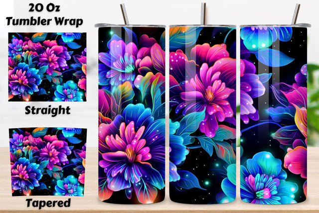 Luminous Rainbow Bouquet Tumbler Wrap | neon colors Sublimation FloridPrintables 