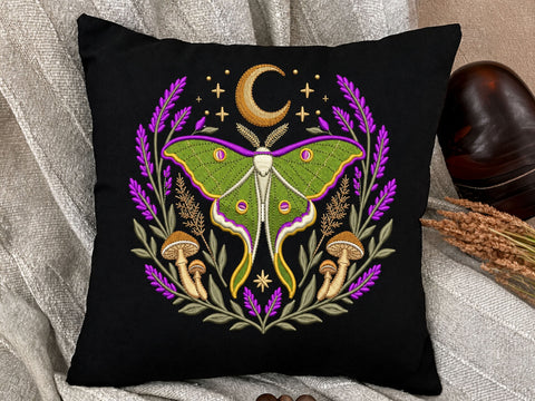 Luna Moth Embroidery Design, Crescent Moon and Lavender Flowers, Mushroom Botanical Pattern, Celestial Woodland, Machine Embroidery Download Embroidery/Applique DESIGNS DesignDestine 