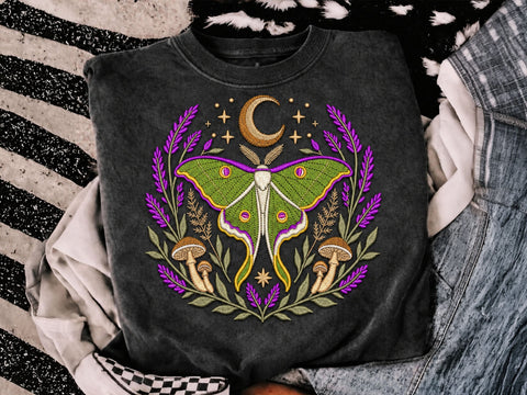 Luna Moth Embroidery Design, Crescent Moon and Lavender Flowers, Mushroom Botanical Pattern, Celestial Woodland, Machine Embroidery Download Embroidery/Applique DESIGNS DesignDestine 