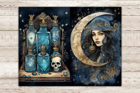 Lunar Witch Junk Journal Kit | Fantasy Scrapbook Paper SVG GlamArtZhanna 