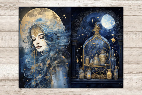 Lunar Witch Junk Journal Kit | Fantasy Scrapbook Paper SVG GlamArtZhanna 
