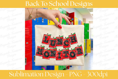Lunch Monitor PNG, Back To School Apple Letters, Cafeteria Staff Shirt Design, Sublimation Png, Digital Download Sublimation Keepsake Treasures Designs LLC. 