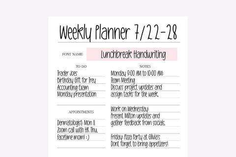 Lunchbreak Handwriting Font Font Blush Font Co. 