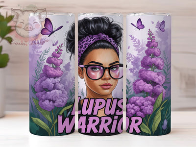 Lupus Warrior Afro Woman Tumbler Wrap, Afro Woman, Butterfly Floral, Purple Ribbon, Awareness Theme, Empowerment Style, Sublimation Design Sublimation Lara' s Designs 