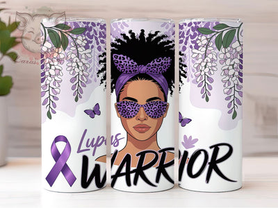 Lupus Warrior Afro Woman Tumbler Wrap, Afro Woman, Butterfly Floral, Purple Ribbon, Awareness Theme, Empowerment Style, Sublimation Design Sublimation Lara' s Designs 
