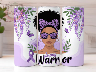 Lupus Warrior Afro Woman Tumbler Wrap, Afro Woman, Butterfly Floral, Purple Ribbon, Awareness Theme, Empowerment Style, Sublimation Design Sublimation Lara' s Designs 