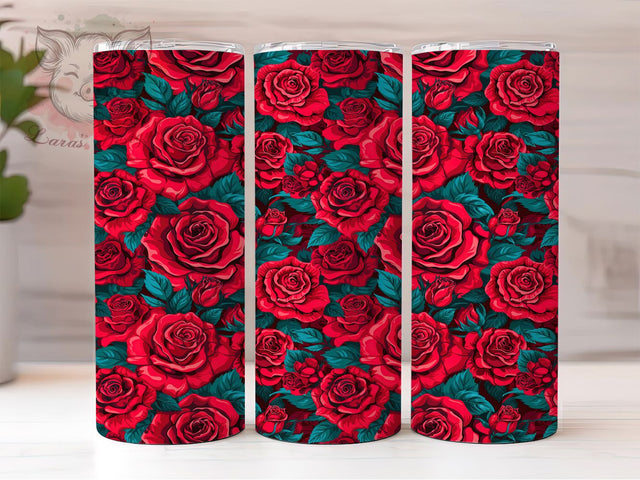 Lush Red Rose Floral 20oz Tumbler, Red Rose, Floral Design, Lush Pattern, Sublimation Wrap, 20oz Tumbler, Romantic Aesthetic, Elegant Charm Sublimation Lara' s Designs 