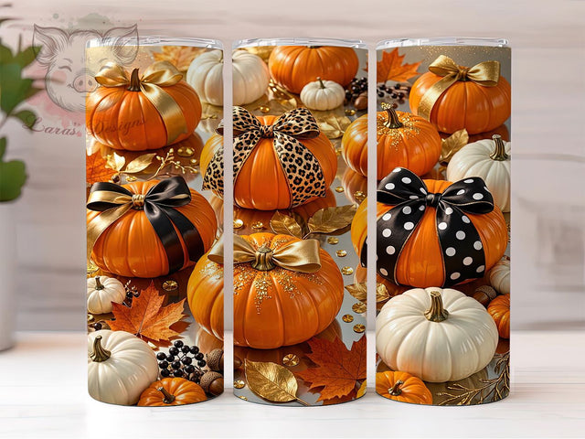 Luxe Autumn Bows 20oz Tumbler, Autumn Theme, Bow Design, Luxury Style, Elegant Motif, Rustic Charm, 20oz Wrap, Sublimation Tumbler Sublimation Lara' s Designs 