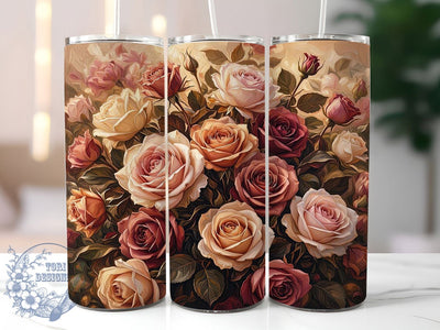 Luxury Blush Rose Floral Mural 20oz Tumbler, Blush Rose Motif, Luxury Floral Design, Mural Theme, Elegant Accent, Romantic Charm, Sublimation Wrap, 20oz Tumbler Sublimation ToriDesigns 