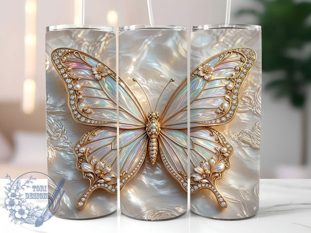 Luxury Butterfly Ornate Art 20oz Tumbler, Luxury Butterfly, Ornate Insect, Elegant Nature, 20oz Tumbler Wrap, Sublimation Design, Glamorous Floral, Digital Download Sublimation ToriDesigns 