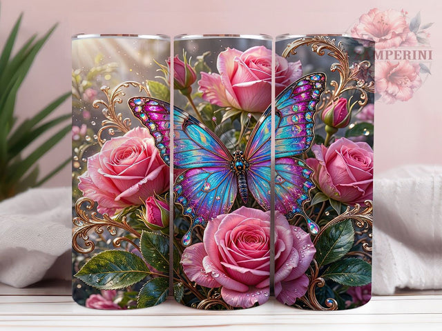 Luxury Butterfly Rose Bouquet 20oz Tumbler, Luxury Butterfly, Rose Bouquet, Elegant Floral, 20oz Tumbler Wrap, Sublimation Design, Glamorous Garden, Digital Download Sublimation Li Zamperini 
