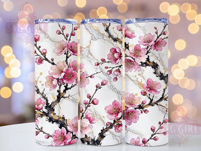 Luxury Cherry Blossom Marble 20oz Tumbler, Luxury Style, Cherry Blossom Motif, Marble Design, Gold Accent, Sublimation Wrap, 20oz Tumbler, Elegant Charm Sublimation SvggirlplusArt 