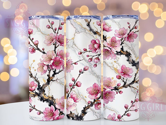 Luxury Cherry Blossom Marble 20oz Tumbler, Luxury Style, Cherry Blossom Motif, Marble Design, Gold Accent, Sublimation Wrap, 20oz Tumbler, Elegant Charm Sublimation SvggirlplusArt 