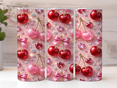 Luxury Cherry Pink Bow 20oz Tumbler, Luxury Cherry, Pink Bow, Elegant Design, Sublimation Wrap, 20oz Tumbler, Glam Aesthetic, Chic Charm Sublimation Lara' s Designs 