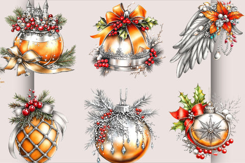 Luxury Christmas Ornament Clipart Bundle. Sublimation SVGArt 
