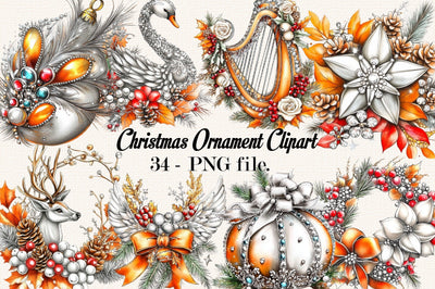 Luxury Christmas Ornament Clipart Bundle. Sublimation SVGArt 