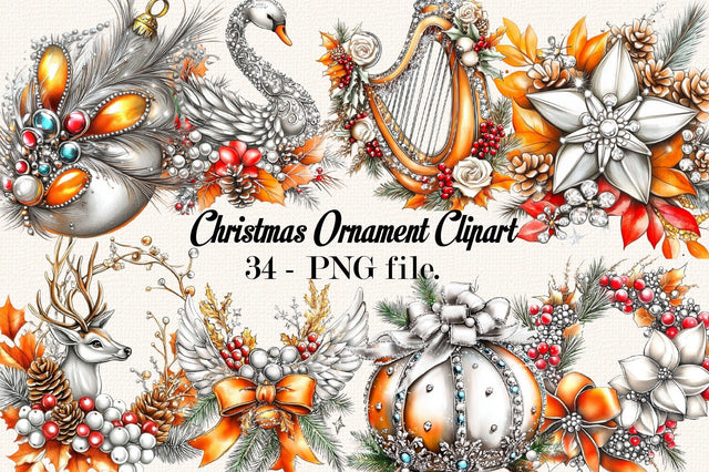 Luxury Christmas Ornament Clipart Bundle. Sublimation SVGArt 