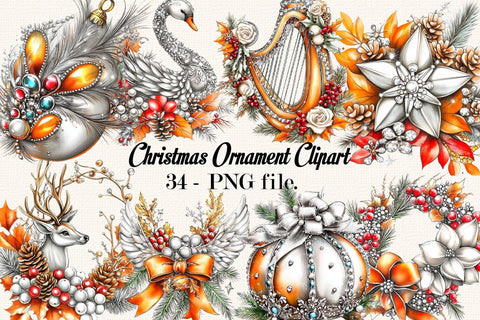 Luxury Christmas Ornament Clipart Bundle. Sublimation SVGArt 