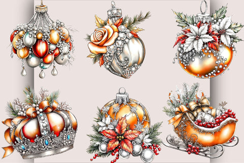 Luxury Christmas Ornament Clipart PNG Bundle. Sublimation SVGArt 