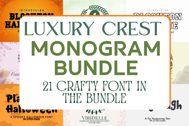 Luxury Crest Monogram Bundle + Blockton & Playdough Extras Font Dm Letter Studio 