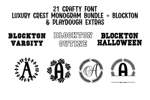Luxury Crest Monogram Bundle + Blockton & Playdough Extras Font Dm Letter Studio 