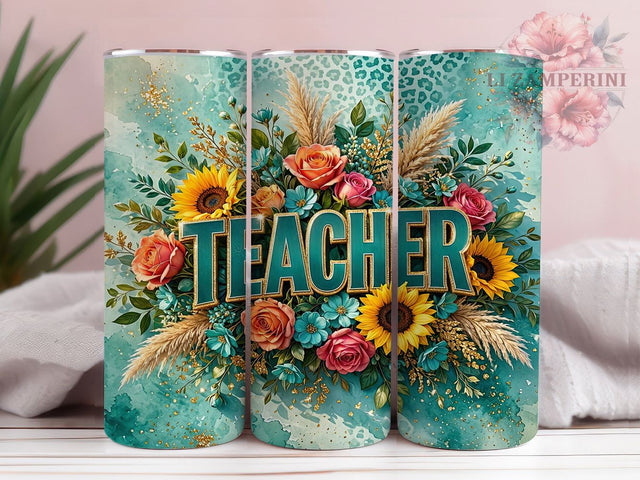 Luxury Glam Teacher Floral 20oz Tumbler, Teacher Floral Motif, Glam Art Design, Luxury Theme, Elegant Accent, Whimsical Charm, Sublimation Wrap, 20oz Tumbler Sublimation Li Zamperini 