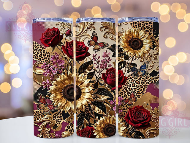 Luxury Gold Sunflower Floral Collage 20oz Tumbler, Luxury Style, Gold Accent, Sunflower Motif, Floral Collage, Sublimation Wrap, 20oz Tumbler, Elegant Charm Sublimation SvggirlplusArt 