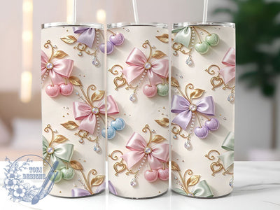 Luxury Kawaii Crystal Cherries 20oz Tumbler, Kawaii Cherries, Crystal Luxury, Cute Theme, Sublimation Wrap, 20oz Tumbler, Pastel Aesthetic, Girly Design Sublimation ToriDesigns 