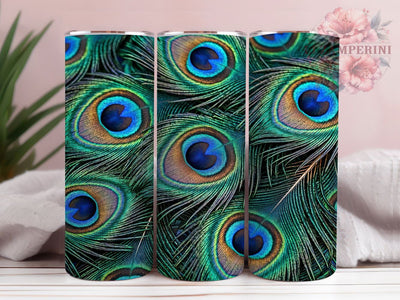 Luxury Peacock Feather 20oz Tumbler, Peacock Feather Motif, Luxury Art Design, Elegant Theme, Regal Accent, Mystical Charm, Sublimation Wrap, 20oz Tumbler Sublimation Li Zamperini 