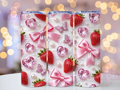 Luxury Strawberry Bow Gemstone 20oz Tumbler, Luxury Strawberry, Gemstone Bow, Elegant Design, Sublimation Wrap, 20oz Tumbler, Glam Aesthetic, Chic Charm Sublimation SvggirlplusArt 