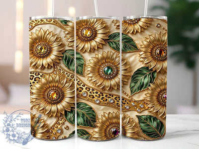 Luxury Sunflower Leopard 20oz Tumbler, Luxury Sunflower, Leopard Print, Elegant Floral, 20oz Tumbler Wrap, Sublimation Design, Glamorous Nature, Digital Download Sublimation ToriDesigns 