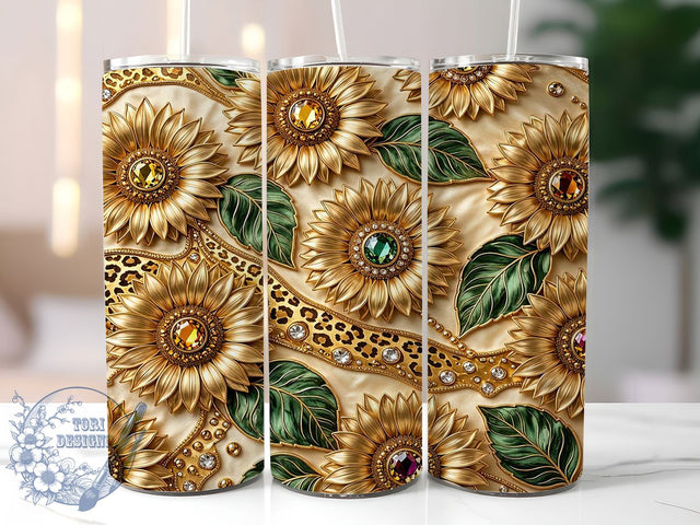 Luxury Sunflower Leopard 20oz Tumbler, Luxury Sunflower, Leopard Print, Elegant Floral, 20oz Tumbler Wrap, Sublimation Design, Glamorous Nature, Digital Download Sublimation ToriDesigns 