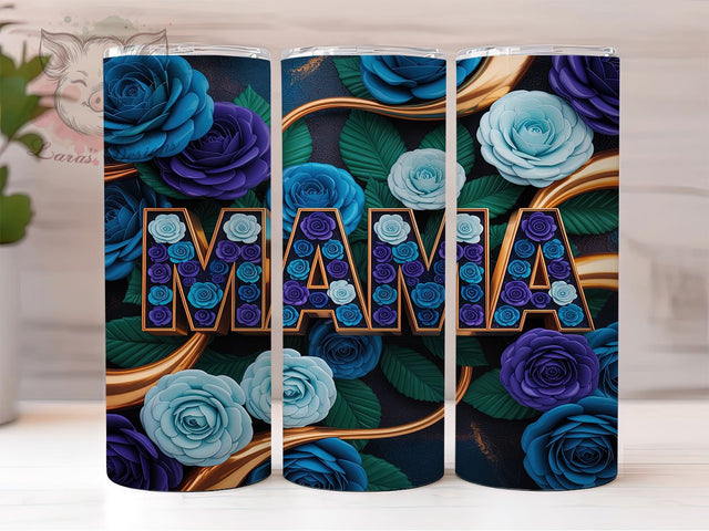 Luxury Teal Blue Rose MAMA 20oz Tumbler, Teal Blue Rose, Luxury Design, MAMA Theme, Sublimation Wrap, 20oz Tumbler, Elegant Aesthetic, Floral Charm Sublimation Lara' s Designs 