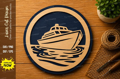 Luxury Yacht Circle Laser Cut SVG File SVG Regulrcrative 