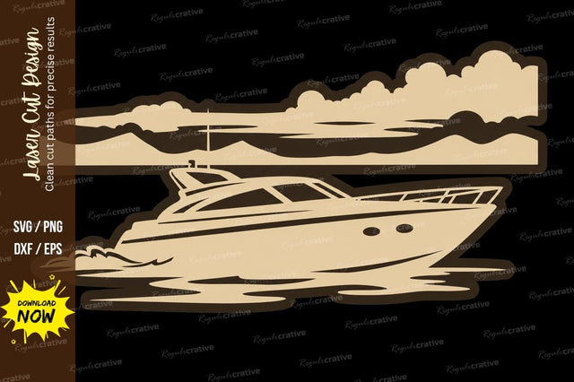 Luxury Yacht Ocean Scene Laser Cut SVG File SVG Regulrcrative 