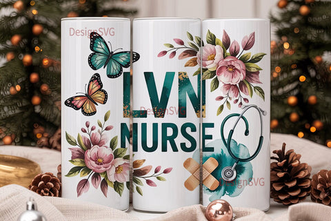 LVN Nurse Floral Tumbler Wrap Sublimation DesignSVG 