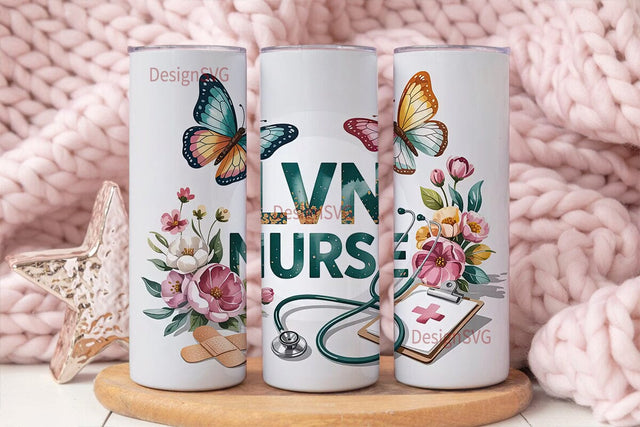 LVN Nurse Floral Tumbler Wrap Sublimation DesignSVG 