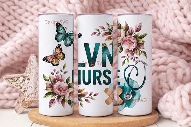 LVN Nurse Floral Tumbler Wrap Sublimation DesignSVG 